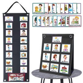 Behavior Chart with 70 Picture Cards for Autism Kids | Hook & Loop Visual Schedule Board, Wall & Desktop Daily Routine Planner (No Magnets)