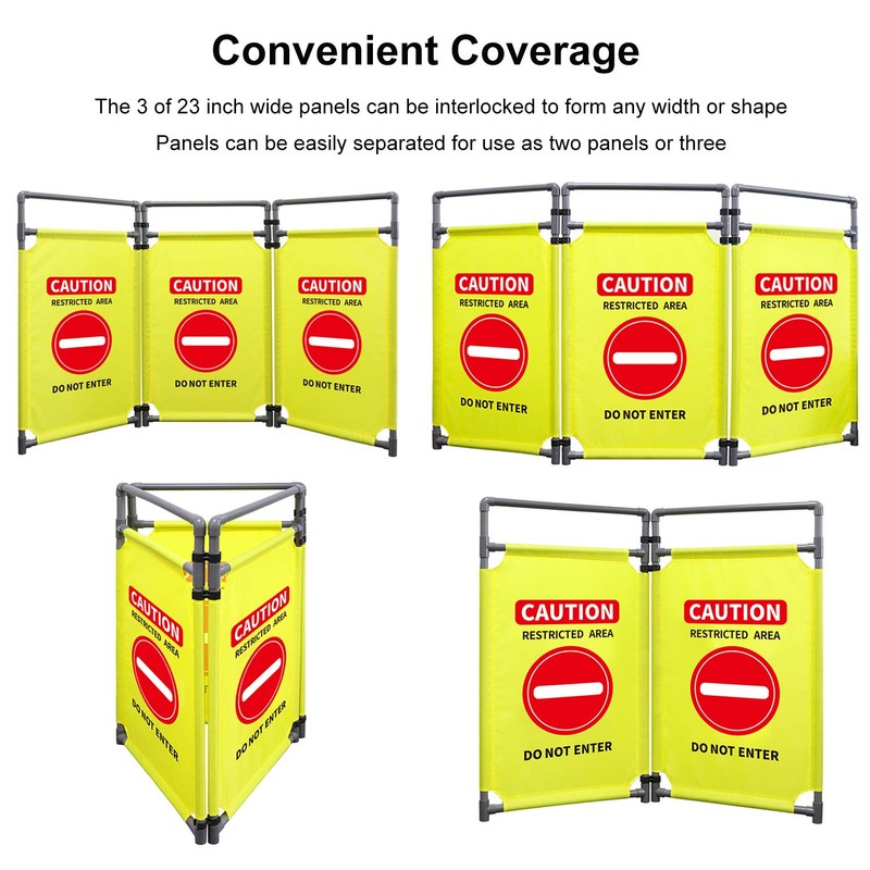 3 Panels Safety Barricade 5.8FT Foldable Security Sign Barrier Gate