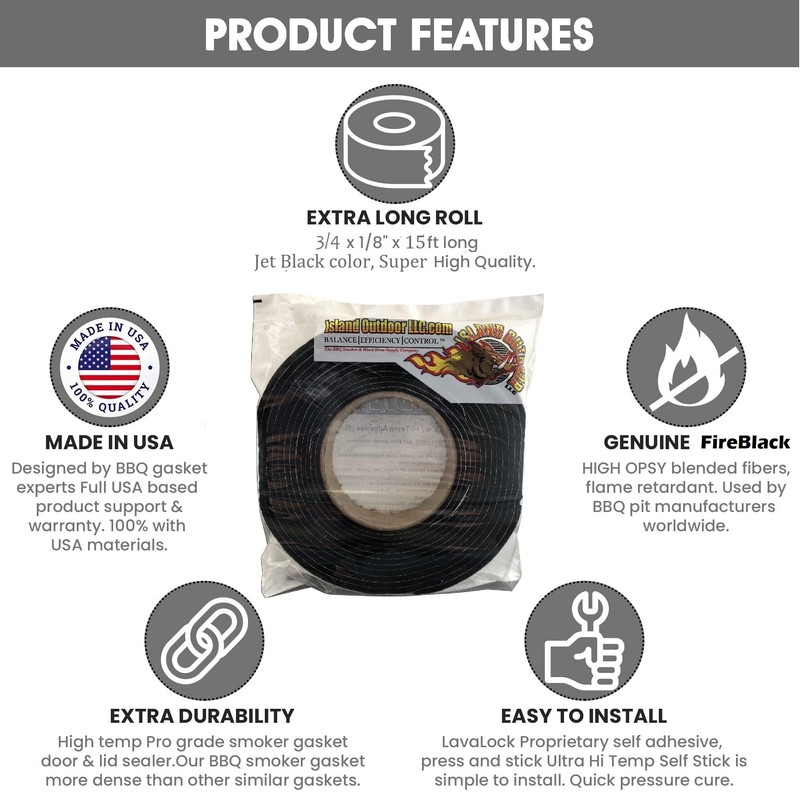 FireBlack Black High Temp Gasket Vision Kamado Smoker Grill Self