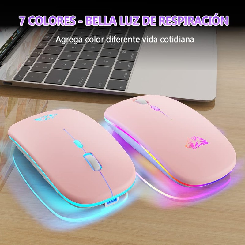 EASYTAO Mouse Inalámbrico, Mouse Bluetooth/Wireless2.4GHz Modos Dual Recargable con Iluminación