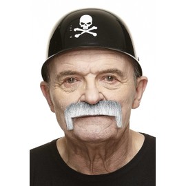 Mustaches Self Adhesive Fake Mustache, Novelty, Wide Latin False Facial Hair, Costume Accessory for Adults, Gray with White Color