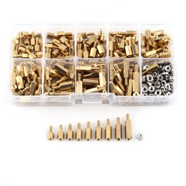 CYSFETENA 360 Pieces M2.5 Brass Spacer Male Female with Stainless Steel Hex Nuts Assortment Kit for Board Mounting, Standoff Bolts Screws Set for Electronics