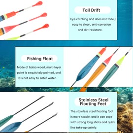 OriGlam 10pcs Fishing Floats Fishing Bobbers, Balsa Wood Bobbers Fishing Floats and Bobbers, Fishing Bobber Slip Bobbers for Trout Bass Catfish Crappie Panfish