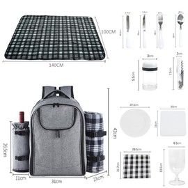 HPAMR Picnic Backpack Set, Four-Person Picnic Backpack Outdoor Large Capacity, Waterproof Portable Meal Bag with Cutlery Set Perfect for Outdoor, Sports, Hiking, Camping, BBQ