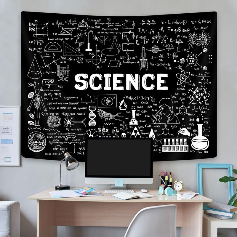 Science Tapestry Geometry Classroom Decor Poster, Black White Education Formulas