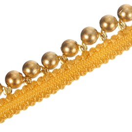 PATIKIL 5 Yard Faux Pearl Lace Ribbon, 0.51" Wide Pearl Fringe Applique Embroidered Pearl Bead Lace Trims for Wedding Party Home Decoration Sewing Craft, Golden