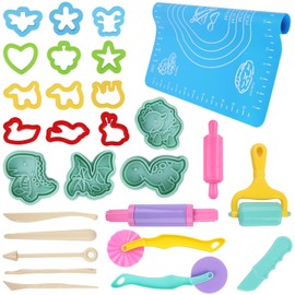 RNHDLY 29 Stück Knete Zubehör Set, Knete Set Knetwerkzeug für Kinder, Knete Zubehör Set Einschließen Teig Plastilin Werkzeuge, Formen, Teigrolle, Knetmatte