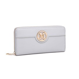 Miss Lulu Women's Classic Wallet with Long Zip Slot for Multiple Cards, PU Leather, gray, Classic