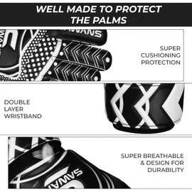 SAWANS Goalkeeper Gloves Football Training Equipment for Kids Boys Youth Adult Men Goalie Gloves Grips Palm Protection Double Layer Breathable Goalkeeping (Black, 7)