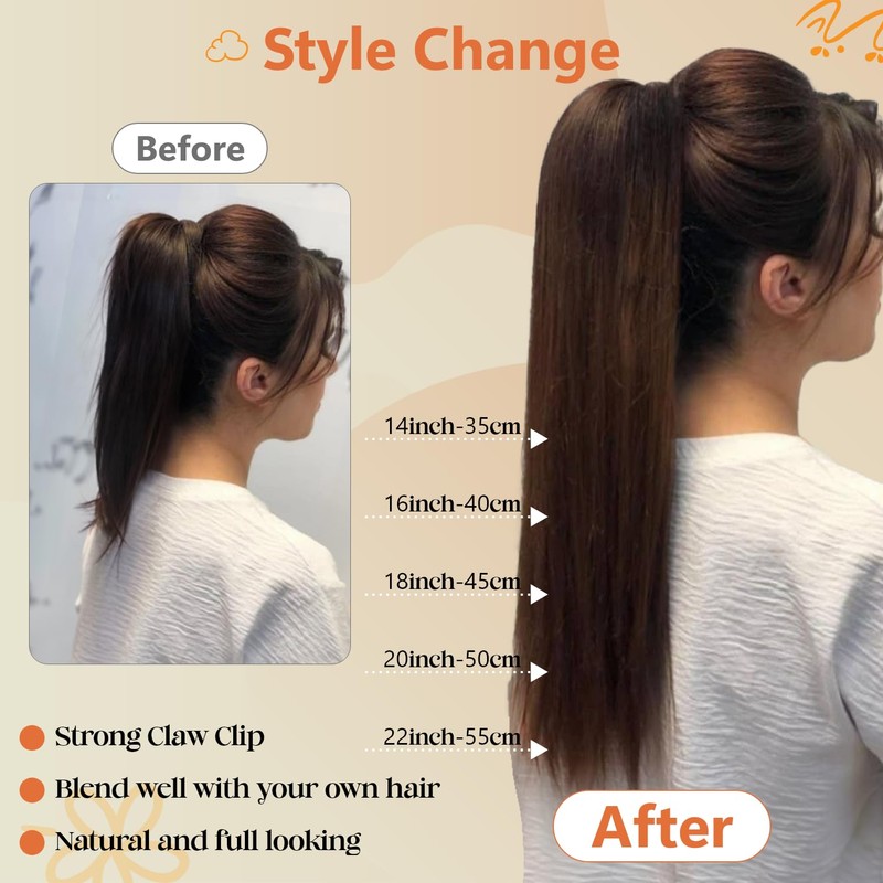 S-noilite Real Hair Ponytail Extensions, Braid Hair Extensions, Straight, 105
