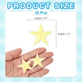 MECCANIXITY 32 Pcs Star Iron/Sew on Patches Embroidered Appliques Embroidered Decorative Repair Patches for Jacket Denim Collection Clothes Dress Hats Jeans DIY Accessory, Light Yellow