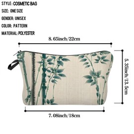 YULUENZE Bamboo Cosmetic Bag Cute Small Aesthetic Makeup Organizer Bag with Zipper Chinese Traditional Painting Bamboo Toiletry Makeup Bag Birthday Presents for Artists Women Friends
