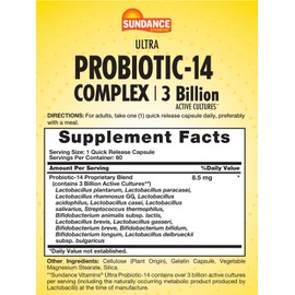 Sundance Probiotic-14 Complex | 3 Billion Active Cultures | 60 Capsules | by Sundance