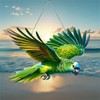 Tropical Parrot Stained Window Hanging Ornament, Green Flying Bird Shape