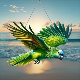 Tropical Parrot Stained Window Hanging Ornament, Green Flying Bird Shape Garden Stained Acrylic Window Panel, Great Gift for Mom Grandma and Birds Lover for Birthday Mother's Day or Housewarming