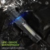 EARRCK Strong Flashlight/USB Rechargeable,Emergency Lighting White Flashlight Red/Blue Alarm Lights/Waterproof