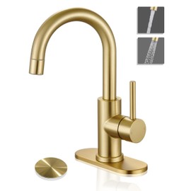Tohlar Gold Bathroom Faucet, Brushed Gold Wet Bar/Pre-Kitchen Faucet for Sink 1 or 3 Hole, Bathroom Sink Faucet with Deck Plate and Sprayer, Single Handle Bar Sink Faucet with Pop Up Drain