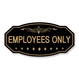 Employees ONLY Victorian Door/Wall Sign (Black/Gold) - 3 x 6" - Small (1 Pack)