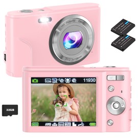 Digital Camera, Bofypoo Autofocus Kids Vlogging Camera FHD 1080P 48MP with 32GB Memory Card, 16X Zoom Point and Shoot Digital Camera, Compact Camera for Teens,Beginners Light Pink