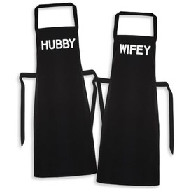 HUBBY & WIFEY - Matching Printed Aprons Couples Gift Set - One Size