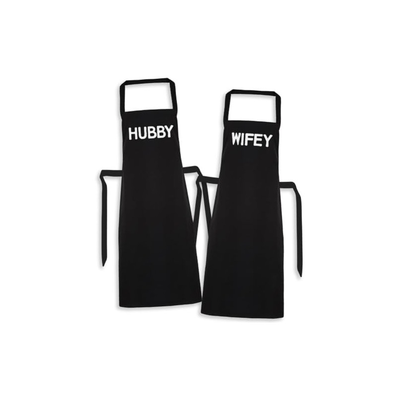 HUBBY & WIFEY - Matching Printed Aprons Couples Gift Set