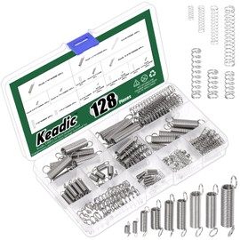 Keadic 128Pcs 16 Sizes Stainless Steel Compression and Extension Springs Assorted Set, 0.3/0.4/0.5/0.6/0.7/0.8/0.9/1/1.2mm Wire Diameter Small Mechanical Springs for Home Repairs