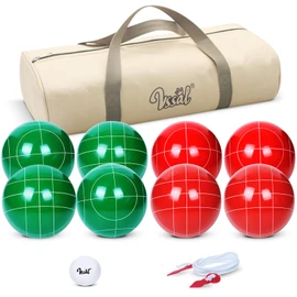 VSSAL 100mm Bocce Ball Set Regulation Size and Weight with 8 Resin Bochie Balls, Pallino, Carrying Bag, Measuring Rope, Backyard Lawn Yard Beach Bocci Games (Red and Green, 2-8 Players)