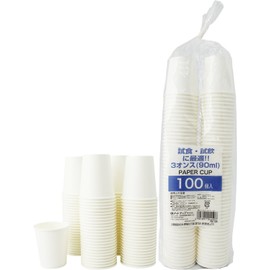 Artnap PS-102 Paper Cups, 3 oz, Pack of 100, White, Plain, 3.4 fl oz (90 ml), Total of 200 Pieces
