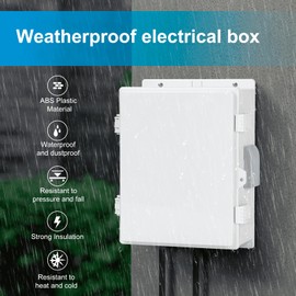 CQENPR Outdoor Waterproof Electrical Junction Box, ABS Water Resistant Enclosure with Internal Mounting Panel & Hinged Cover (13"H* 9.2"L* 5.6"W)