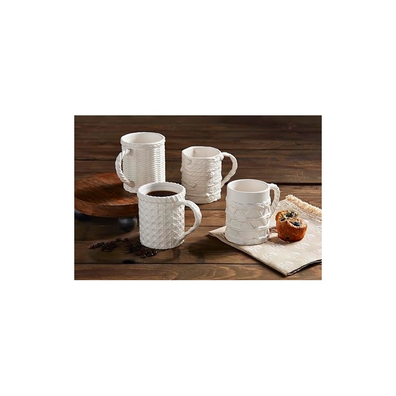 Mud Pie 16 oz Woven Ceramic Mug, White