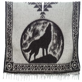 Sharpshooter Southwest Art Brown Full Moon Call of the Wild Wolf Poncho
