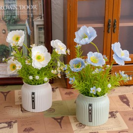 LUEUR 2PCS Artificial Flowers with Ceramic Pot Fake Silk Poppy Flower Daisy Flowers in Pot Decoration for Table Home Party Table Centerpieces Decoration Office Wedding Blue and White Color