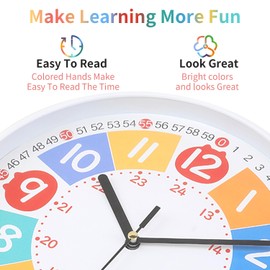 Wall Clock Modern Colorful Kid's Clock Small Silent Analog Round Simple Quiet Quartz Black Wall Clocks Battery Operated Non Ticking for Bathroom Office Garage School Colorful 9 Inch