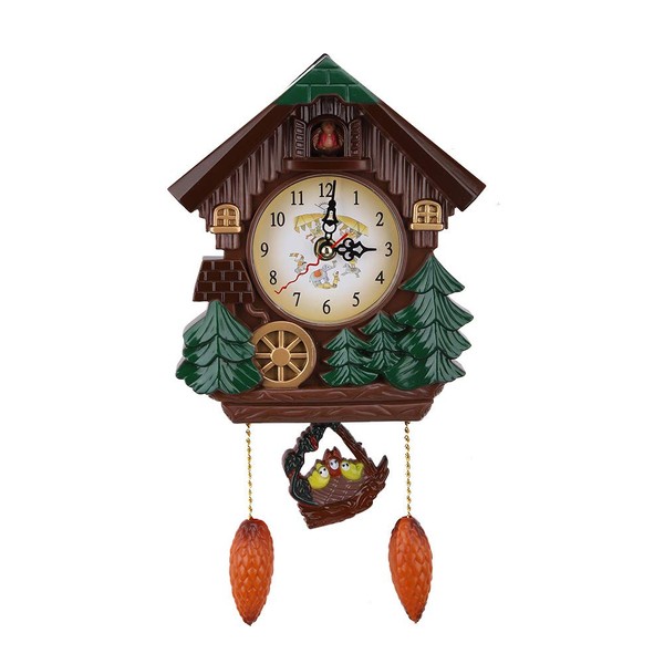 Cuckoo Clock Tree House Wall Clock, Art Vintage Decoration Arabic Numerals Bird Alarm Pendulum Hanging with Sounds Sings Forest Antique for Home Living Room Bedroom Cottage Garden School Gift Craft