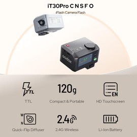 GODOX IT30Pro Sliver TTL Mini Camera Flash Light,Full-Color Touchscreen,2.4GHz X System,Built-in Diffuser and Battery (for Nikon)