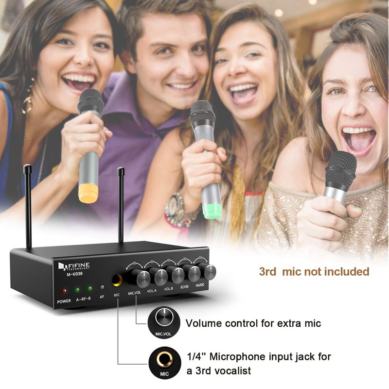 FIFINE UHF Dual Channel Wireless Handheld Microphone, Easy-to-use Karaoke Wireless