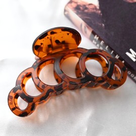 Large Hair Claw Clip, Black Plastic, Curved Design with Cutouts,pack of 2,Water proof (leopard)