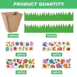 Gueevin 50 Pack Garden Paper Pot Craft Kit Flower Plant Spring Craft Including Peat Plant Pots Adhesive Foam Stickers Pot Stickers EVA Grass for Adults DIY Flower Planting Growing, Square