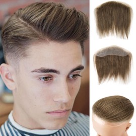 Lordhair V-Shape Frontal Hairpiece for Men, Natural Human Hair System with PU Thin Skin for Receding Hairline Coverage