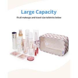 Narwey Clear Travel Toiletries Bag, Toiletry Bags for Women, Clear Makeup Wash Bag Make up Bag Travel Holiday Essentials for Women and Men (Checkerboard Dusty Pink-1)