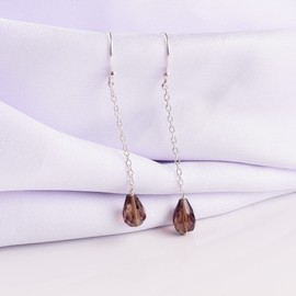 Smoky Quartz Faceted Teardrop Crystals Earring Gemstone, Energy Healing Crystals, Birthday, Gift for Her, Gemstone Jewelry AAA+ Quality