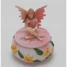 George Chen Mini Pink Flower Fairy Sitting on a Trinket Box
