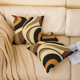 Geometric Swirls Pillow Covers 18x18 Inch Set of 4 Brown Orange Modern Circles Decorative Pillow Cases for Men Women Adults Abstract Stripes Lines Simple Style Cushion Covers for Sofa Chairs