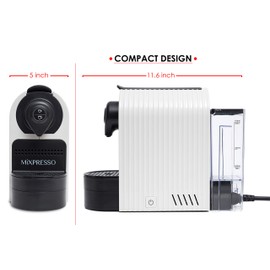 Mixpresso White Espresso Coffee Machine – Compact 1400W Single Serve Coffee Maker Compatible with Nespresso OriginalLine Capsules, One-Touch Operation, 19-Bar Italian Pump, 27oz Water Tank