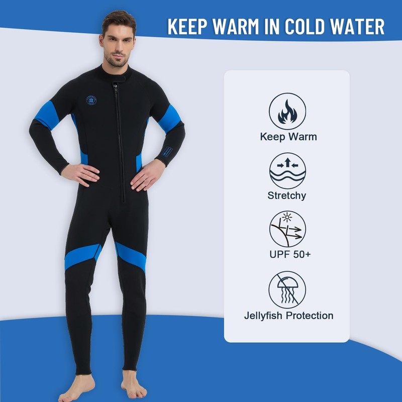 Lemorecn 2mm Wetsuits Front Zip for Men, Men's 2mm Wetsuit