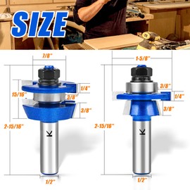 SMJXTOP 2Pcs Shaker Style Rail and Stile Router Bits Set 1/2 Inch Shank,Professional Carbide Shaker Door Raised Panel Router Bit Set for Cabinet Doors