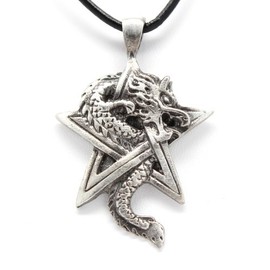 Trilogy Jewelry Pewter Dragon on Pentagram Star Gothic Fantasy Pendant, Leather Necklace