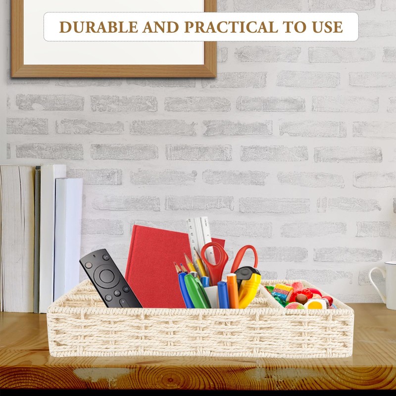 Angoily Woven Storage Basket with Compartments, Kitchen Utensil Drawer Organizer,