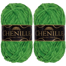 JubileeYarn Chenille Yarn - Worsted Weight - 100g/Skein - Serpentine - Clover Forest Green Velvet - Crochet and Knitting Yarn - 2 Skeins
