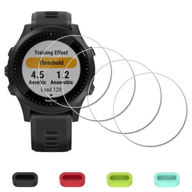 iDaPro [4 Pack] Screen Protector for Garmin Forerunner 945 Smartwatch + Silicone Anti-dust Plugs Tempered Glass Anti-Scratch Bubble-Free